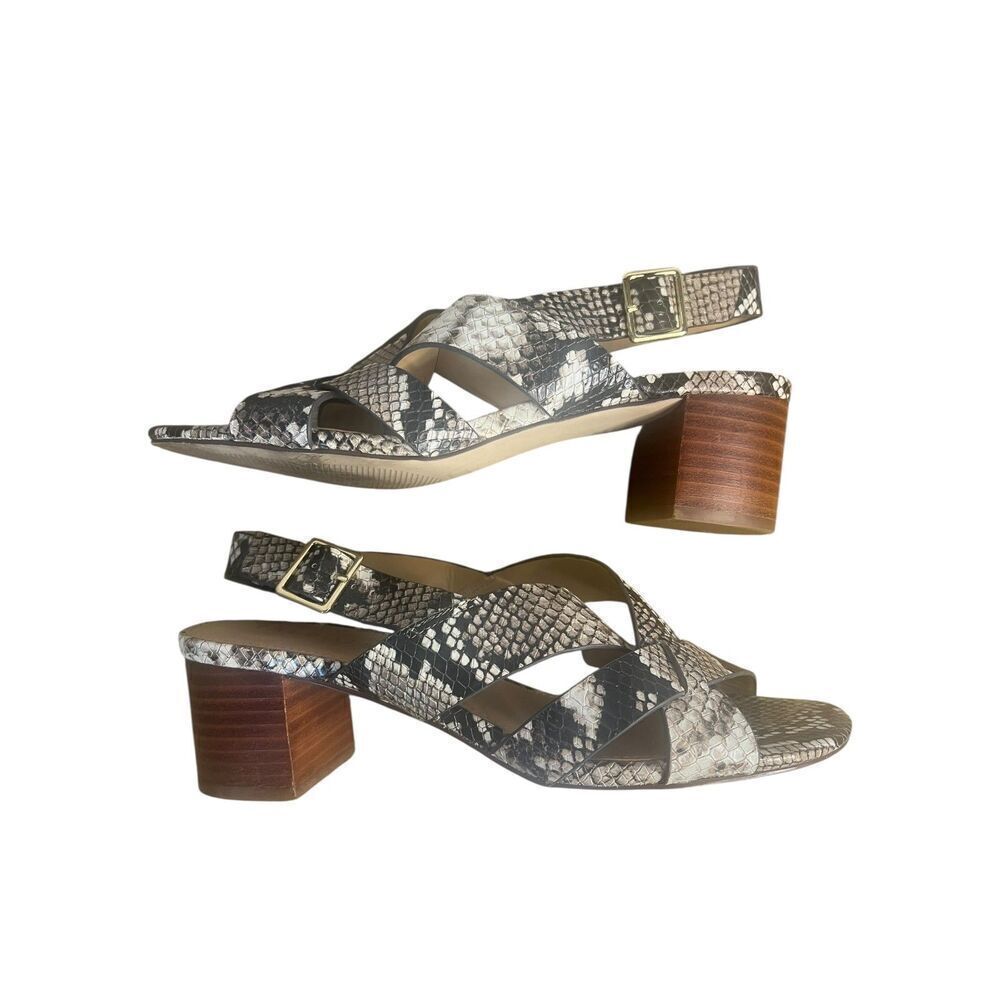 Talbots Mimi Embossed Criss Cross Sandals size 7M Snake Print Block Heel Shoes